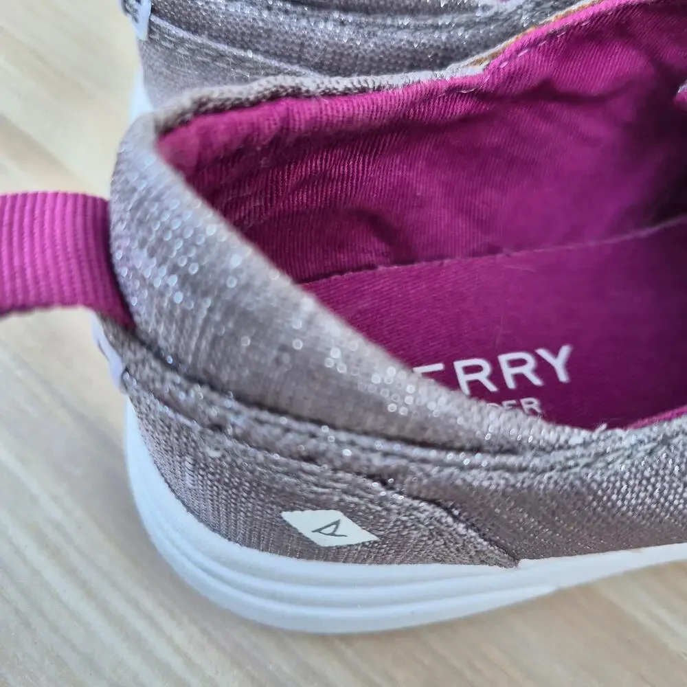 Sperry Kids Baycoast Shimmer Linen Sneakers Grey Silver/Magenta - Sz Kids 2.5m‎